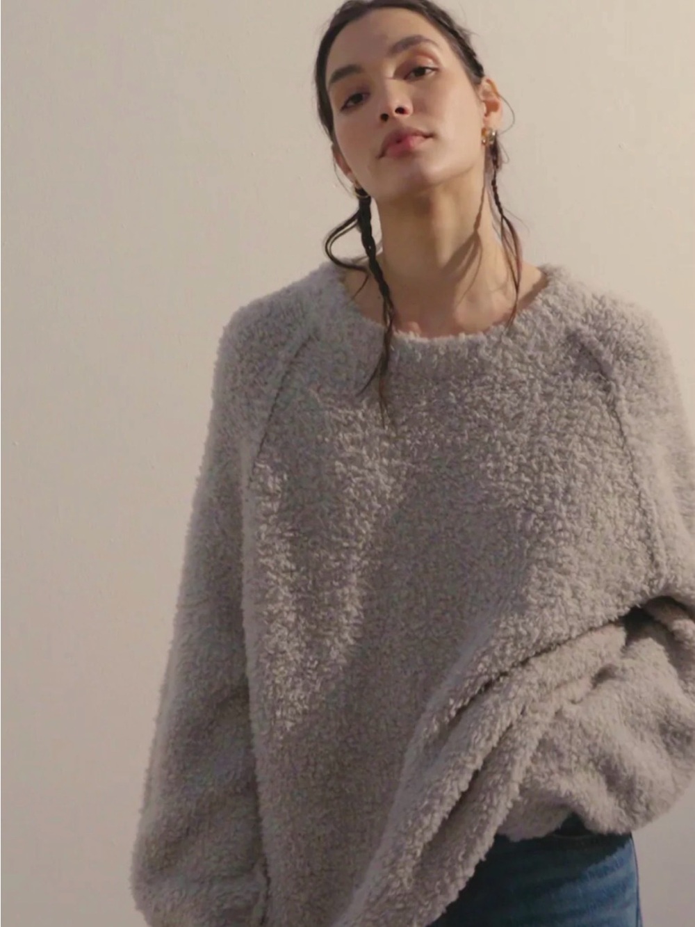 Free People Plush Crewneck Sweater - Light Gray